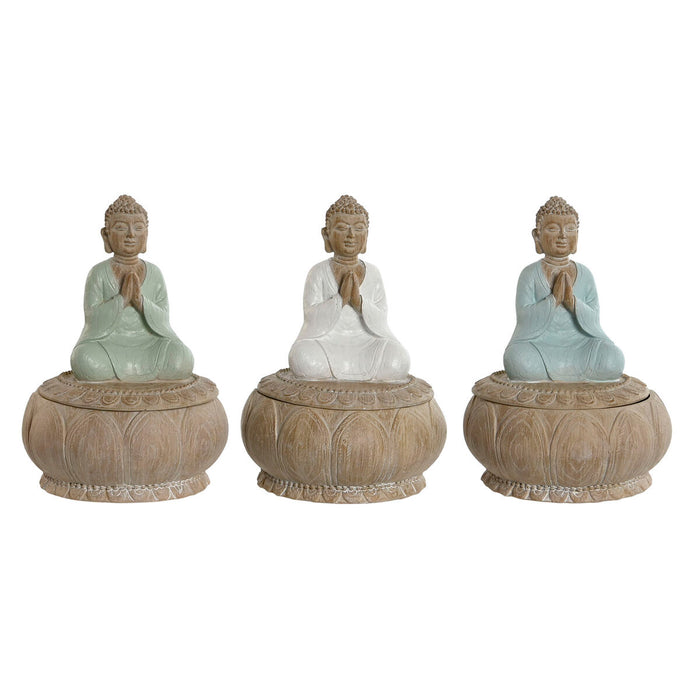 Decorative Figure Home ESPRIT White Green Turquoise Oriental 11 x 11 x 15 cm (3 Units)