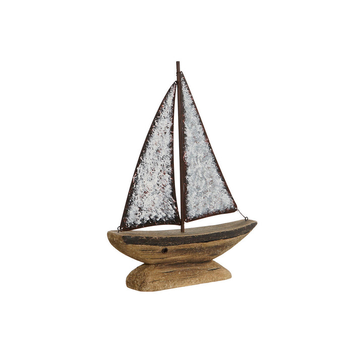 Figura Decorativa Home ESPRIT Blanco Natural Velero Acabado envejecido 26 x 6 x 34 cm