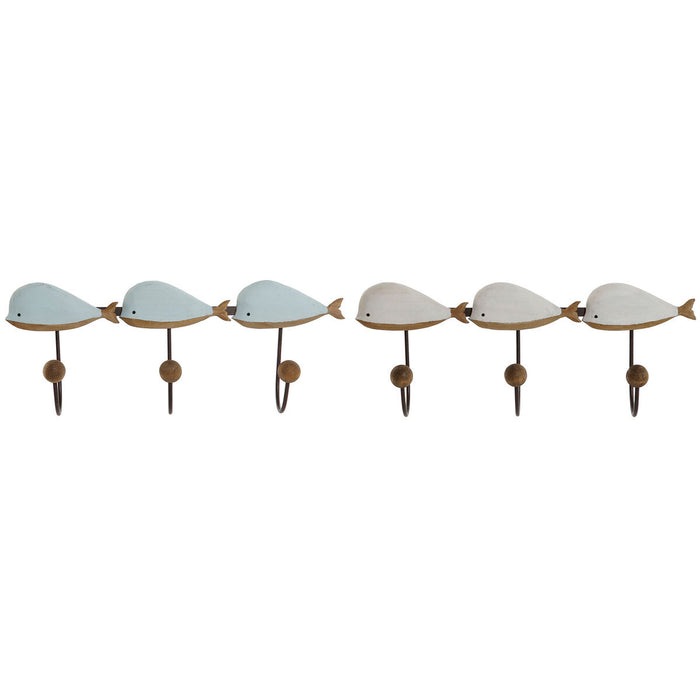 Portemanteau Home ESPRIT Blanc Bleu ciel Métal Bois de paulownia Baleine 45 x 10 x 17,5 cm (2 Unités)