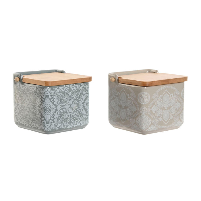 Salero con Tapa Home ESPRIT Azul Beige Rosa Lila Bambú 750 ml 14 x 12,5 x 12 cm (2 Unidades)