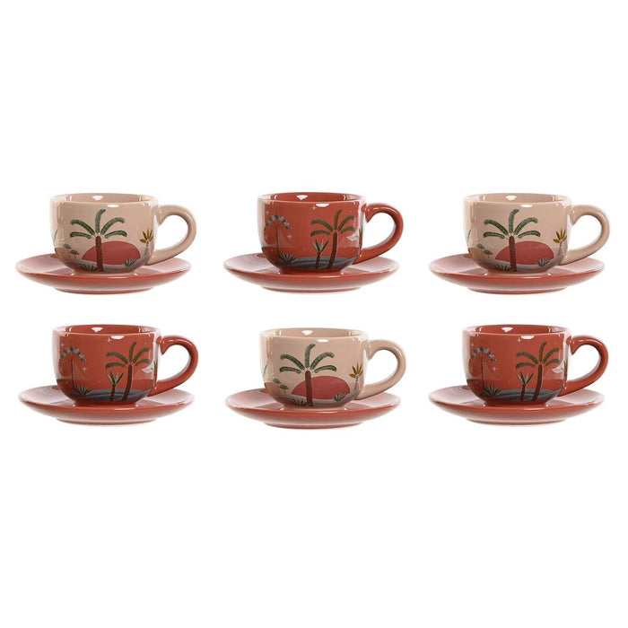 Piece Coffee Cup Set Home ESPRIT Yellow Beige Terracotta Lilac Metal Dolomite 180 ml