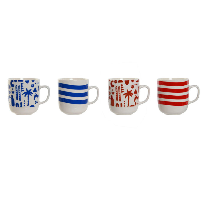 Taza Mug Home ESPRIT Azul Rojo Porcelana Boho 380 ml (4 Unidades)