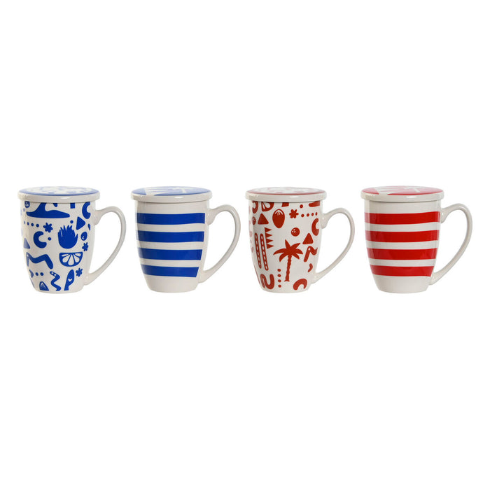 Taza con Filtro para Infusiones Home ESPRIT Azul Rojo Acero Inoxidable Porcelana 380 ml (4 Unidades)
