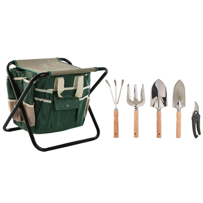 Kit di attrezzi per il giardinaggio Home ESPRIT Nero Verde Argentato Naturale Poliestere Alluminio 7 Pezzi