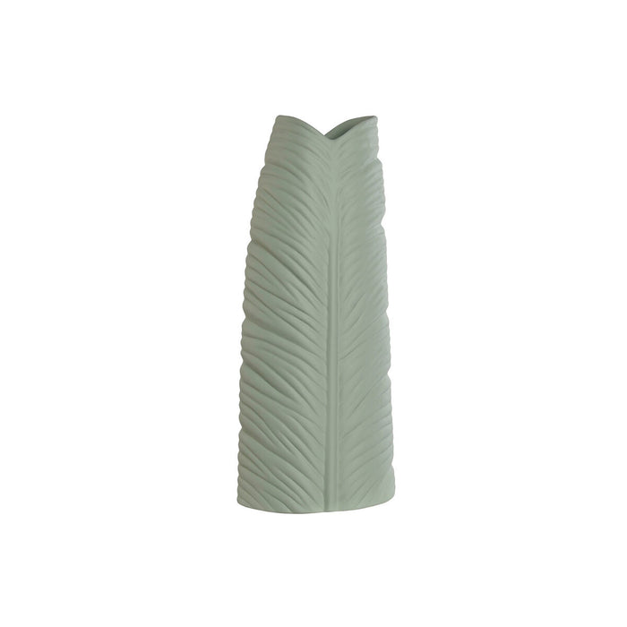 Jarrón Home ESPRIT Verde Gres Tropical Hoja de planta 21 x 10 x 50 cm