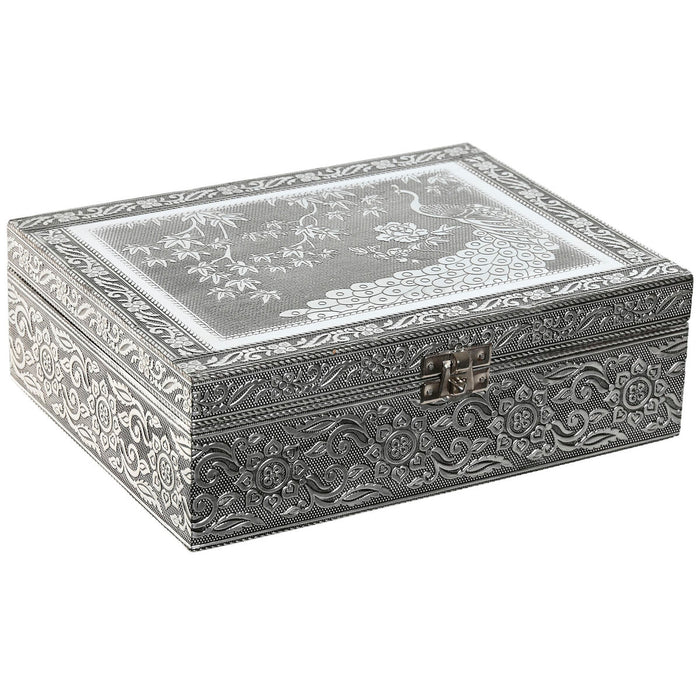 Boîte à bijoux Home ESPRIT Vert Argenté Bois Aluminium 22,5 x 17,5 x 7,6 cm