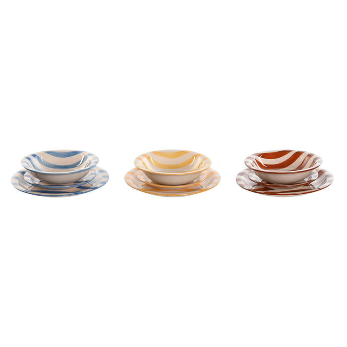 Servizio di Piatti Home ESPRIT Giallo Azzurro Rosso Gres Righe Mediterraneo 27,5 x 27,5 x 2,8 cm 18 Pezzi