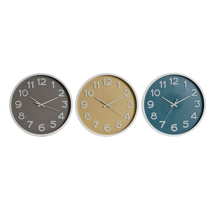 Orologio da Parete Home ESPRIT Azzurro Bianco Rosa Senape PVC 30 x 4 x 30 cm (3 Unità)