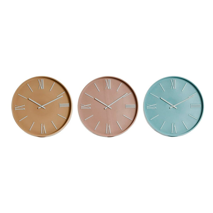 Orologio da Parete Home ESPRIT Azzurro Rosa Senape PVC 30 x 4 x 30 cm (3 Unità)