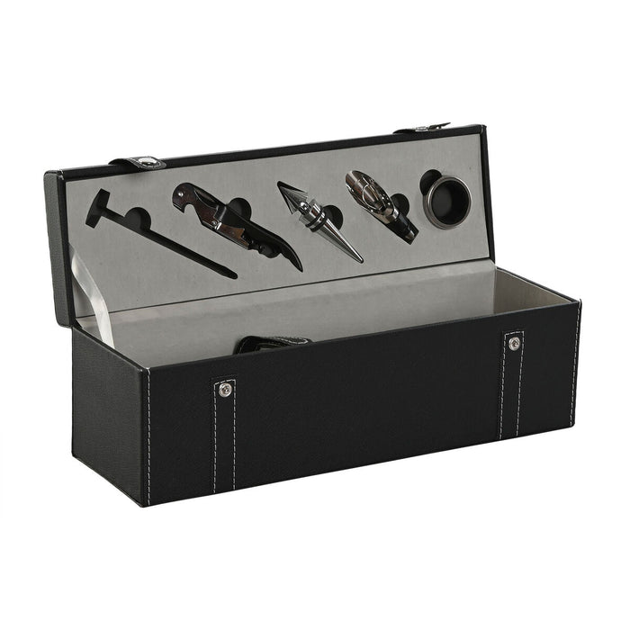 Set of Wine Accessories Home ESPRIT Black Grey Leather 36 x 11 x 12 cm