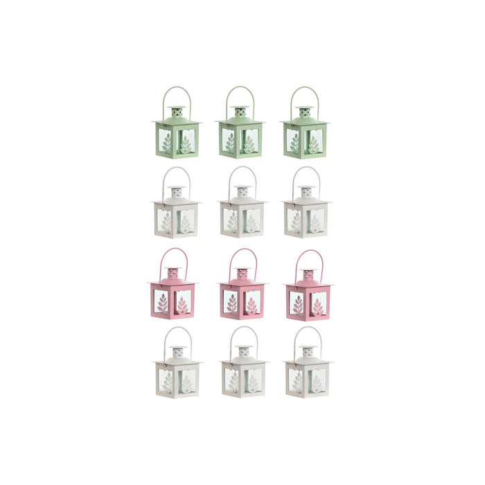 Farolas Home ESPRIT Blanco Verde Rosa Cristal Hierro Shabby Chic 7 x 7 x 10 cm (3 Piezas) (4 Unidades)