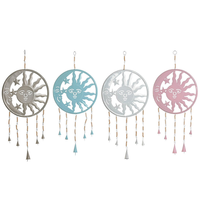 Decorazione pensile Home ESPRIT Azzurro Bianco Grigio Rosa Ferro Luna Sole 33 x 1 x 77 cm (4 Unità)