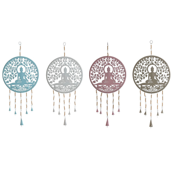 Decorazione pensile Home ESPRIT Azzurro Bianco Grigio Rosa Ferro Albero Buddha Orientale 33 x 1 x 77 cm (4 Unità)