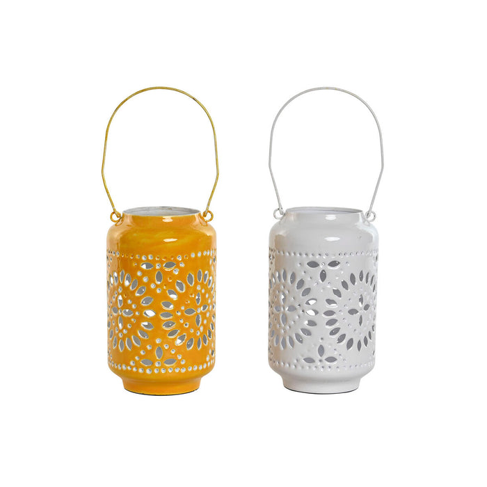 Portavelas Home ESPRIT Amarillo Blanco Hierro 15 x 15 x 26 cm (2 Unidades)