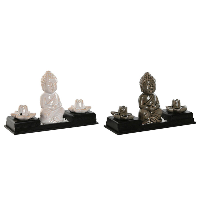 Quemador Home ESPRIT Cerámica Madera MDF Buda 24 x 8 x 14 cm (2 Unidades)