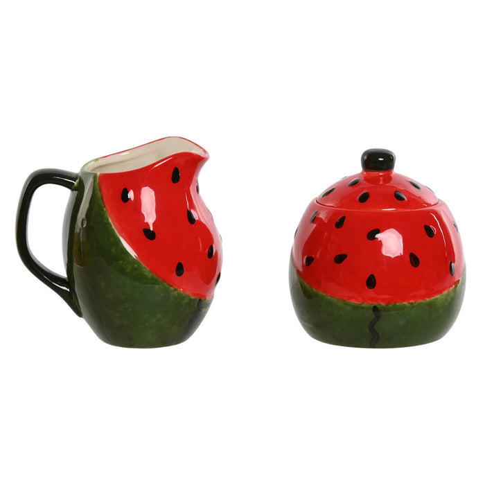 Lechera y azucarero Home ESPRIT Rojo Verde Gres 11,5 x 9 x 11 cm 2 Piezas