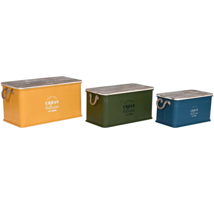 Set of Chests Home ESPRIT Metal Fir wood 68 x 36 x 33 cm (3 Units)