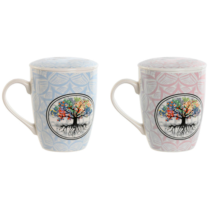 Taza con Filtro para Infusiones Home ESPRIT Azul Rosa 340 ml (2 Unidades)