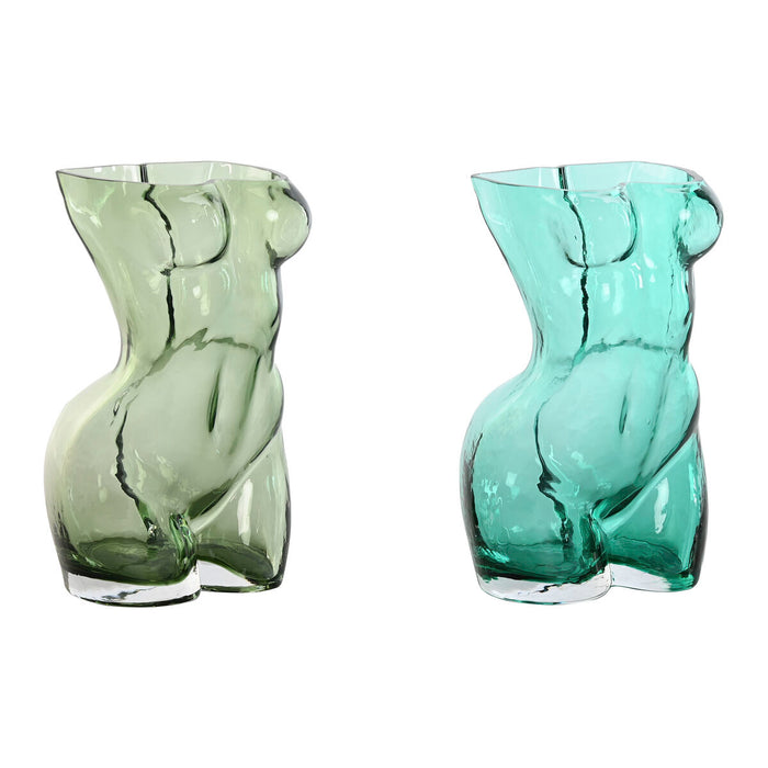 Vaso Home ESPRIT Azzurro Verde Cristallo 18 x 17 x 28 cm (2 Unità)
