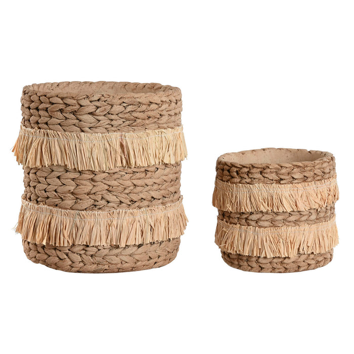 Set de Maceteros Home ESPRIT Marrón Rafia Cemento Tropical 23 x 22 x 25 cm