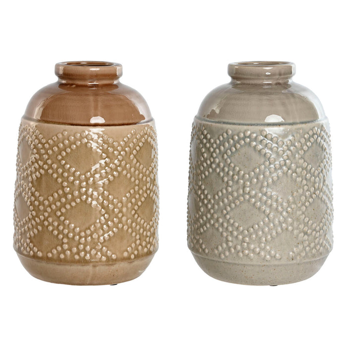 Vaso Home ESPRIT Marrone Grigio Ceramica Orientale Rombos 19 x 19 x 27 cm (2 Unità)