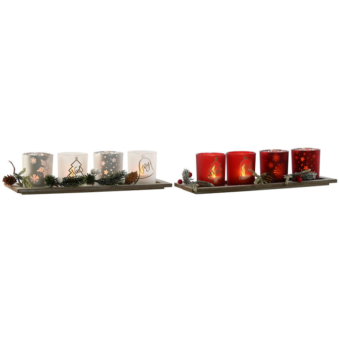 Portavelas Navideño Home ESPRIT Blanco Rojo 40 X 9 X 13,5 cm (5 Piezas) (2 Unidades)