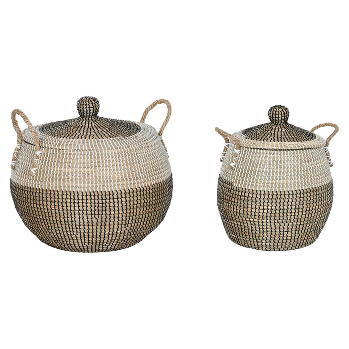 Juego de Cestas Home ESPRIT Blanco Negro Natural 45 x 45 x 48 cm (2 Piezas)