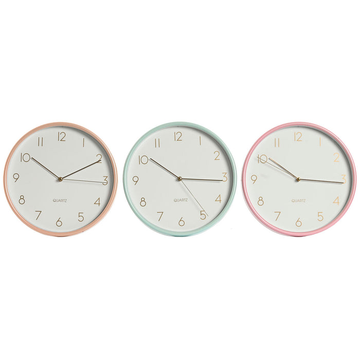 Reloj de Pared Home ESPRIT Coral Menta Lila PVC 25,5 x 4,3 x 25,5 cm (3 Unidades)