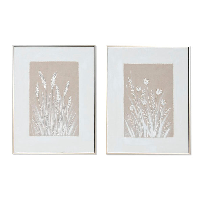 Lienzo Home ESPRIT Blanco Beige Flores Escandinavo 62 x 4,5 x 82 cm (2 Unidades)