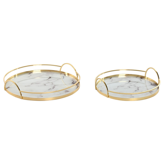 Set of trays Home ESPRIT White Golden Metal Crystal 30 x 30 x 6 cm (2 Units)