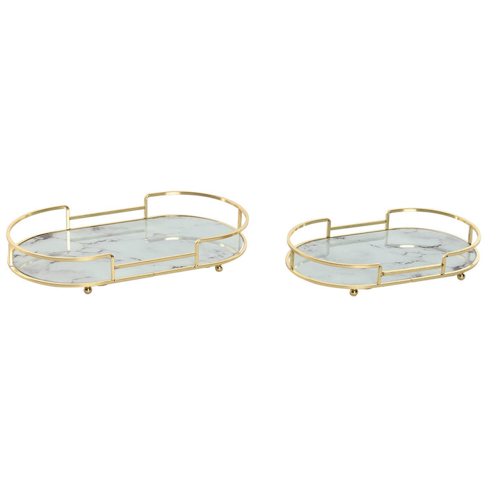 Set of trays Home ESPRIT White Golden Metal Crystal 31 x 17 x 5 cm (2 Units)