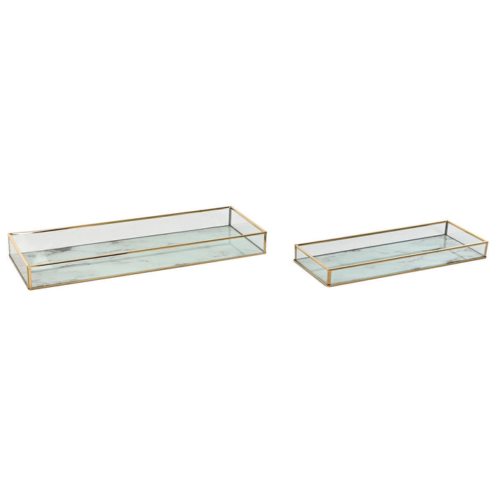 Juego de Bandejas Home ESPRIT Blanco Dorado Moderno 42 x 15 x 4 cm (2 Unidades)