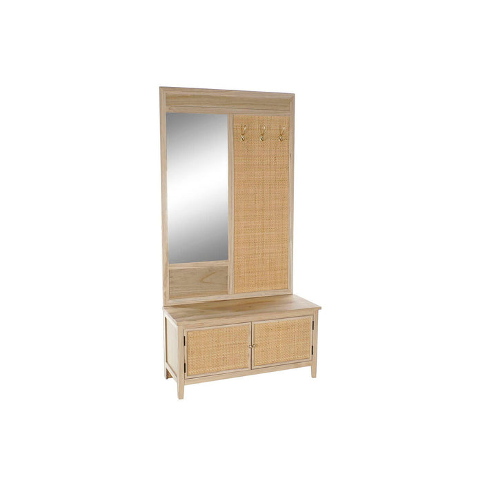 Coat rack with mirror Home ESPRIT Natural Rattan Paolownia wood Mirror 92 x 40 x 181 cm