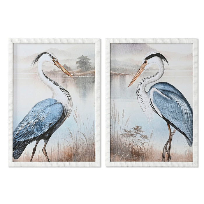 Cuadro Home ESPRIT Azul Blanco Pájaro Oriental 50 x 2,5 x 70 cm (2 Unidades)