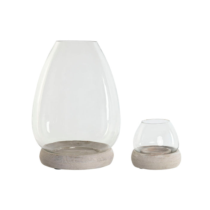 Portavelas Home ESPRIT Blanco Natural Cristal Madera de mango 30 x 30 x 40 cm (2 Unidades)