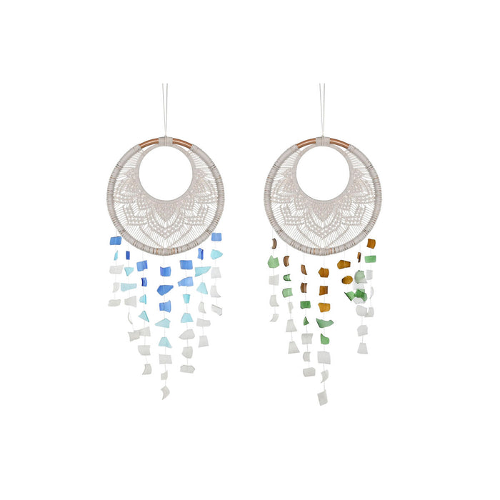 Decorazione pensile Home ESPRIT Azzurro Bianco Marrone Boho Macramé (2 Unità) (12 Unità)