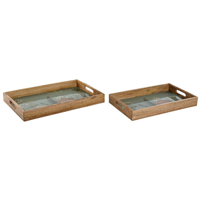 Set of trays Home ESPRIT Blue Natural Mango wood 43,5 x 27 x 5,5 cm (2 Units)