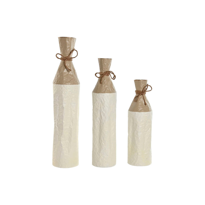 Set de 3 Jarrones Home ESPRIT Blanco Dorado Metal 14 x 14 x 67 cm (3 Piezas)