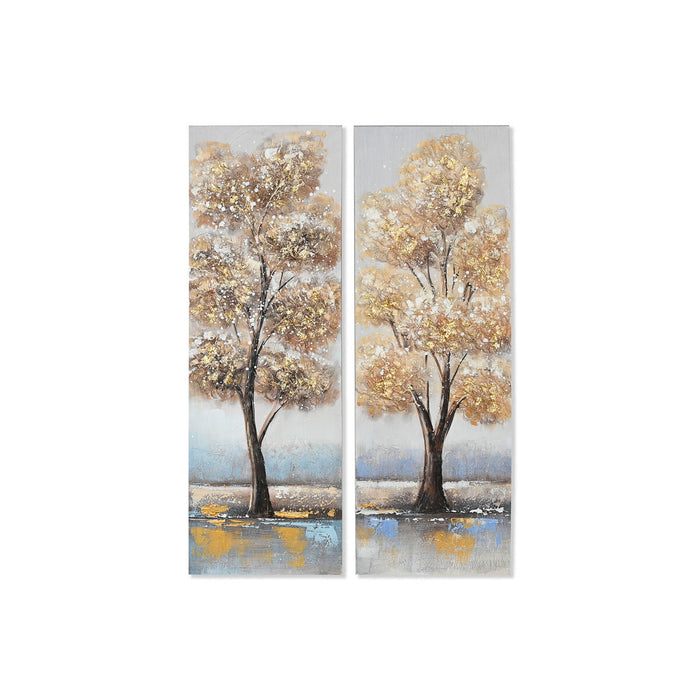 Cuadro Home ESPRIT Dorado Lienzo Madera MDF Árbol Tradicional 30 x 3 x 90 cm (2 Unidades)