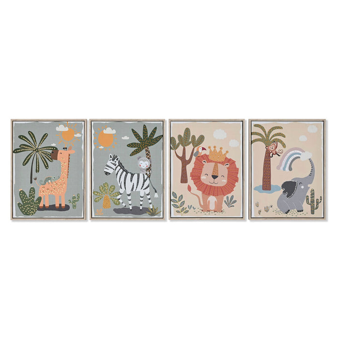 Cuadro Home ESPRIT Infantil Animales 30 x 3 x 40 cm (4 Unidades)