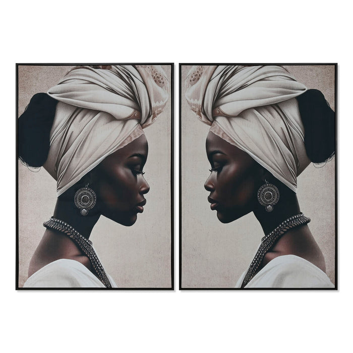 Painting Home ESPRIT Brown Beige Colonial Velvet African Woman 83 x 4 x 123 cm (2 Units)