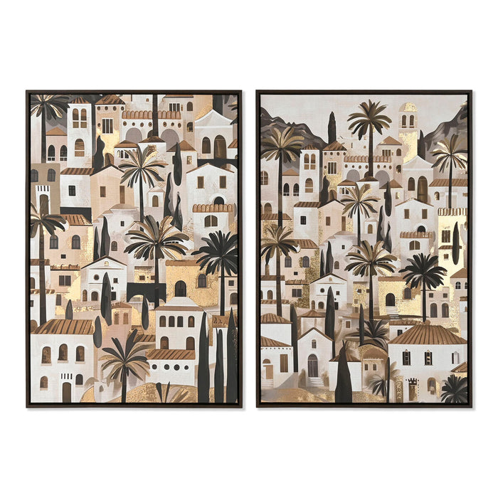 Cuadro Home ESPRIT Verde Beige Dorado Casas Tropical 63 x 4,5 x 93 cm (2 Unidades)