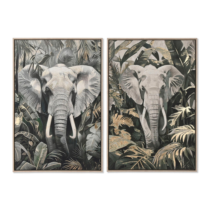 Cuadro Home ESPRIT Verde Gris Elefante Colonial Dorado 63 x 4,5 x 93 cm (2 Unidades)