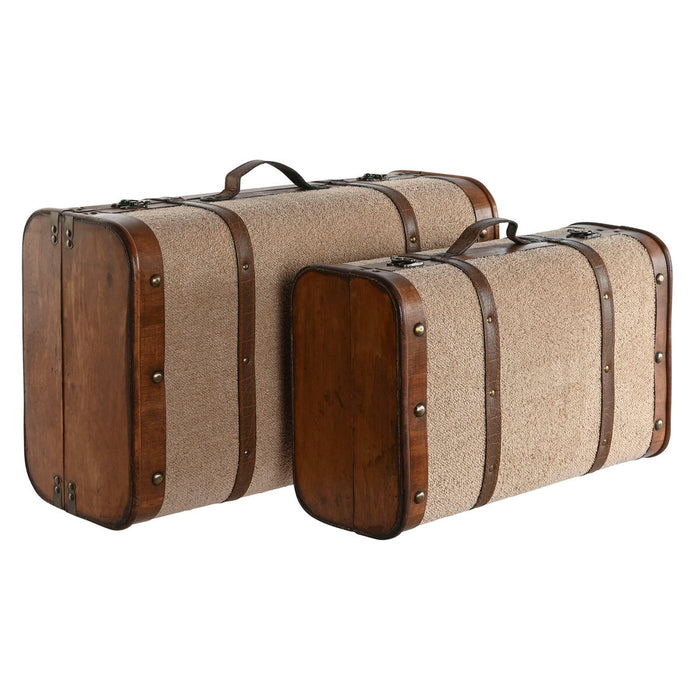 Set of Chests Home ESPRIT Brown Beige Polyester Wood 60 x 37 x 24 cm