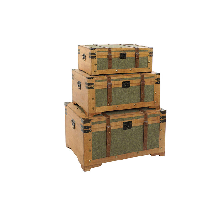 Set di Bauli Home ESPRIT Verde Legno Tela Tropicale 81 x 50 x 45 cm (3 Unità)