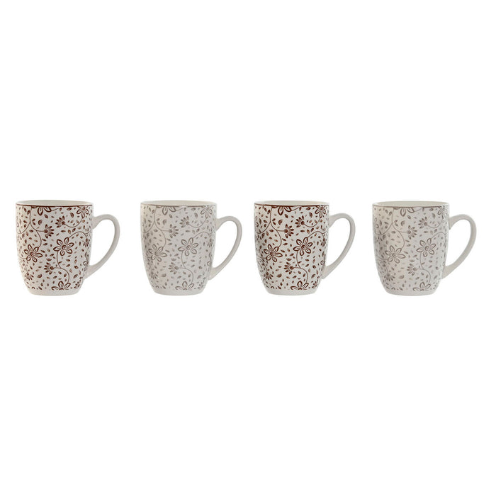 4 Piece Mug Set Home ESPRIT Brown Beige Flowers 340 ml