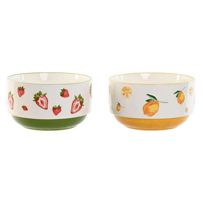 Saladier Home ESPRIT Jaune Rouge Vert Porcelaine 21 x 21 x 12 cm (2 Unités)