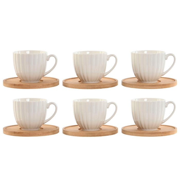 Juego de 6 Tazas con Plato Home ESPRIT Blanco Bambú Porcelana 90 ml