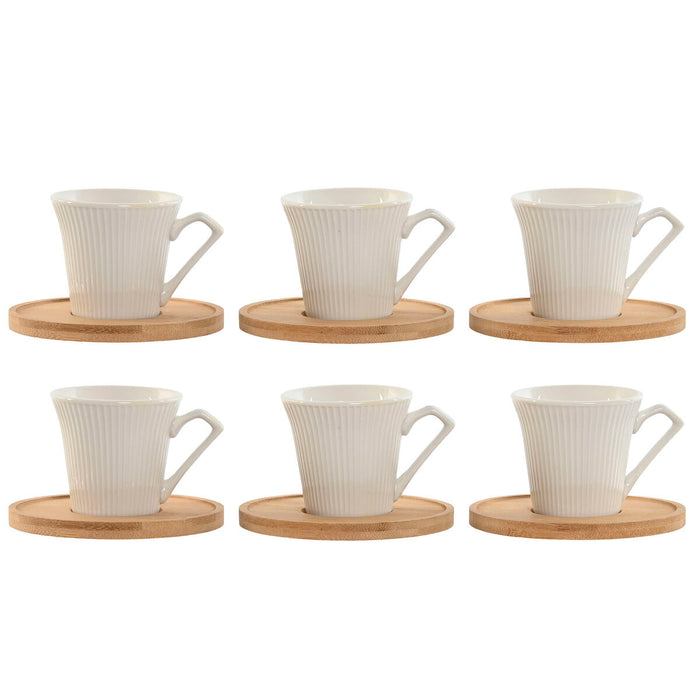 Juego de 6 Tazas con Plato Home ESPRIT Blanco Bambú Porcelana 90 ml