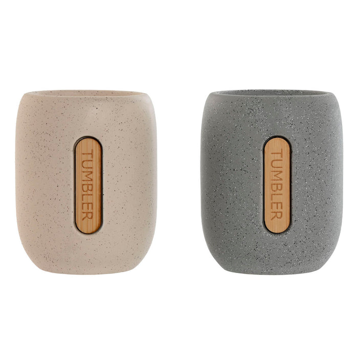 Portacepillos de Dientes Home ESPRIT Gris Crema Dolomita 8,5 x 7 x 11 cm (2 Unidades)